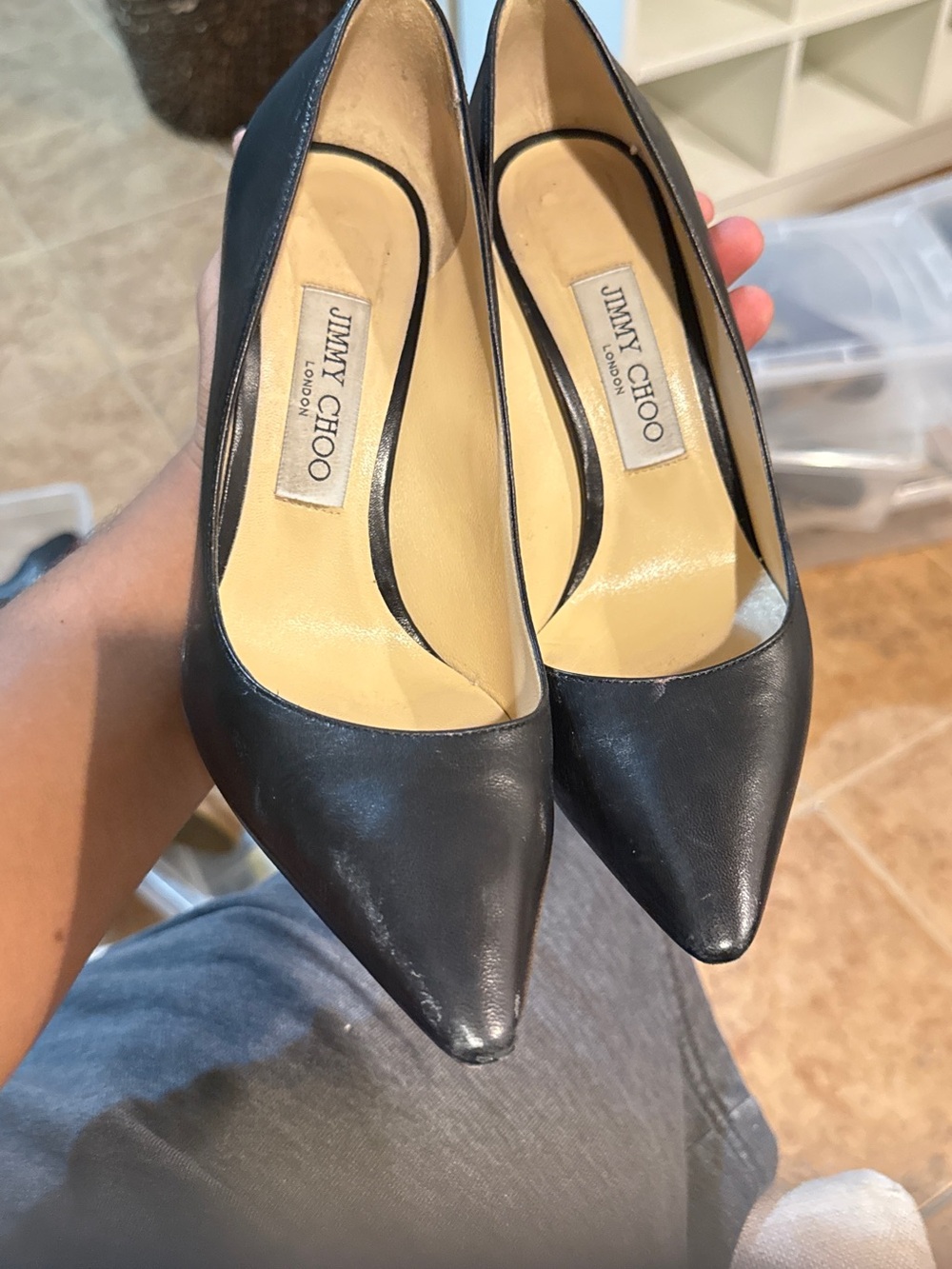 Jimmy Choo Black Leather Pointed Pumps